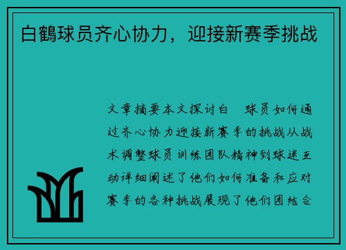 白鶴球员齐心协力，迎接新赛季挑战